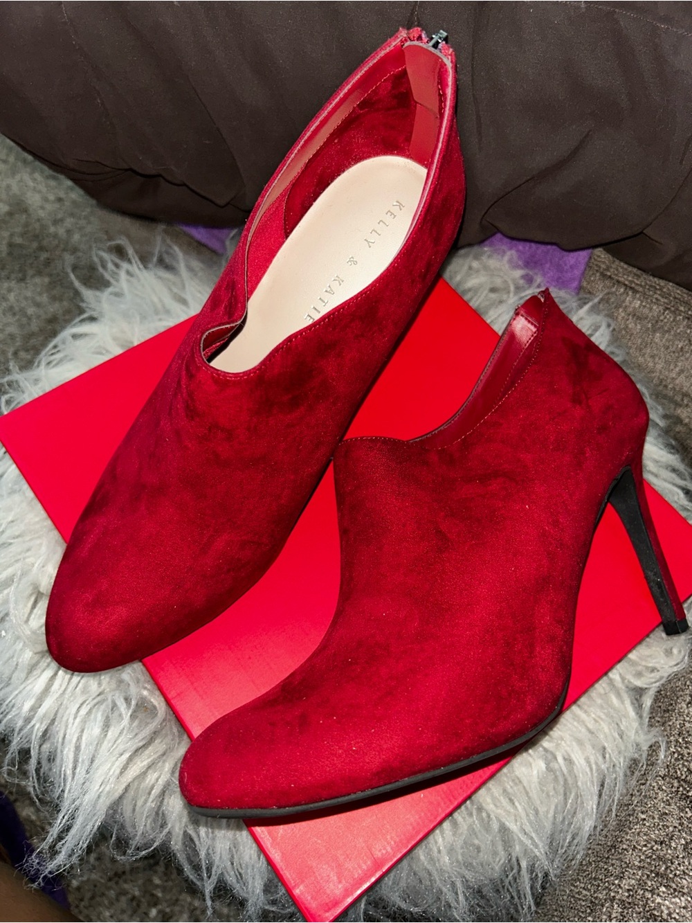 Kelly & Katie Red Suede High-Heel Ankle Booties - Picture 7 of 7